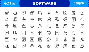 Kapsamlı Dijital Araçlar İçin Minimalist Profesyonel Biçimli Modern Yazılım Çizgisi Simge Koleksiyonu ve Eşsiz Vektör Elementleri