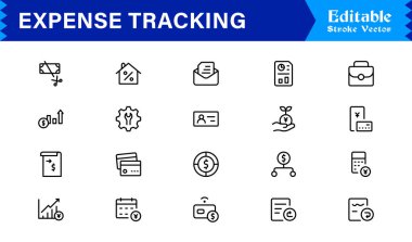 Gider İzleme ve Bütçe Araçları Profesyonel Satır Simgesi Modern, Asgari, Düzenlenebilir Mali Muhasebe, Finans ve Para Yönetimi Sembolleri