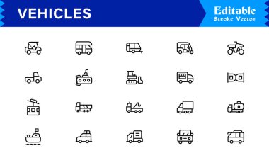 Modern Ulaşım ve Otomotiv Tasarımları İçin Mükemmel Simge Düzenlenebilir Temiz Minimum Vektör Biçimli Eşsiz Araç Hattı Simgesi Koleksiyonu