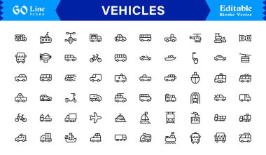 Modern Ulaşım ve Otomotiv Tasarımları İçin Mükemmel Simge Düzenlenebilir Temiz Minimum Vektör Biçimli Eşsiz Araç Hattı Simgesi Koleksiyonu