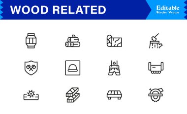 Ahşap İlgili Modern Taslak Çizgisi Simge Koleksiyonu Premium Kereste, Kereste, Orman, Marangozluk, İnşaat, Mobilya ve Minimum Düzenlenebilir Grafik Vektör Tasarımı