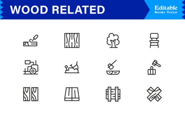 Ahşap İlgili Modern Taslak Çizgisi Simge Koleksiyonu Premium Kereste, Kereste, Orman, Marangozluk, İnşaat, Mobilya ve Minimum Düzenlenebilir Grafik Vektör Tasarımı