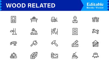 Ahşap İlgili Modern Taslak Çizgisi Simge Koleksiyonu Premium Kereste, Kereste, Orman, Marangozluk, İnşaat, Mobilya ve Minimum Düzenlenebilir Grafik Vektör Tasarımı