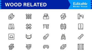 Ahşap İlgili Modern Taslak Çizgisi Simge Koleksiyonu Premium Kereste, Kereste, Orman, Marangozluk, İnşaat, Mobilya ve Minimum Düzenlenebilir Grafik Vektör Tasarımı