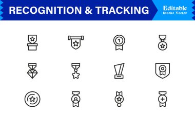 Profesyonel Satır Simgesi Tanıma ve İzleme Modern, Asgari, Düzenlenebilir Vektör Koleksiyonu Ödülleri, Kimlikleri, Verileri, İşaretleme, Rozet ve Mor