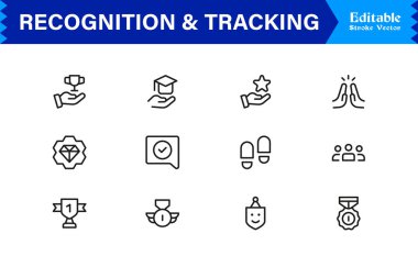 Profesyonel Satır Simgesi Tanıma ve İzleme Modern, Asgari, Düzenlenebilir Vektör Koleksiyonu Ödülleri, Kimlikleri, Verileri, İşaretleme, Rozet ve Mor