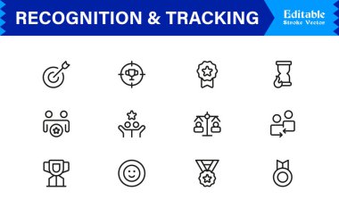 Profesyonel Satır Simgesi Tanıma ve İzleme Modern, Asgari, Düzenlenebilir Vektör Koleksiyonu Ödülleri, Kimlikleri, Verileri, İşaretleme, Rozet ve Mor