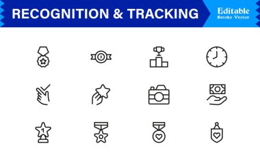 Profesyonel Satır Simgesi Tanıma ve İzleme Modern, Asgari, Düzenlenebilir Vektör Koleksiyonu Ödülleri, Kimlikleri, Verileri, İşaretleme, Rozet ve Mor
