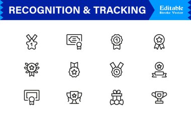 Profesyonel Satır Simgesi Tanıma ve İzleme Modern, Asgari, Düzenlenebilir Vektör Koleksiyonu Ödülleri, Kimlikleri, Verileri, İşaretleme, Rozet ve Mor