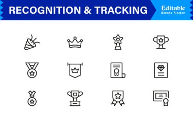 Profesyonel Satır Simgesi Tanıma ve İzleme Modern, Asgari, Düzenlenebilir Vektör Koleksiyonu Ödülleri, Kimlikleri, Verileri, İşaretleme, Rozet ve Mor