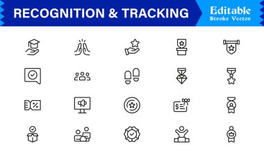 Profesyonel Satır Simgesi Tanıma ve İzleme Modern, Asgari, Düzenlenebilir Vektör Koleksiyonu Ödülleri, Kimlikleri, Verileri, İşaretleme, Rozet ve Mor