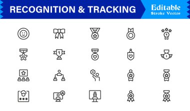 Profesyonel Satır Simgesi Tanıma ve İzleme Modern, Asgari, Düzenlenebilir Vektör Koleksiyonu Ödülleri, Kimlikleri, Verileri, İşaretleme, Rozet ve Mor