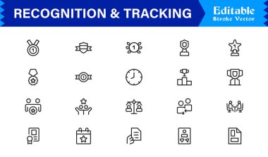 Profesyonel Satır Simgesi Tanıma ve İzleme Modern, Asgari, Düzenlenebilir Vektör Koleksiyonu Ödülleri, Kimlikleri, Verileri, İşaretleme, Rozet ve Mor