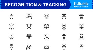 Profesyonel Satır Simgesi Tanıma ve İzleme Modern, Asgari, Düzenlenebilir Vektör Koleksiyonu Ödülleri, Kimlikleri, Verileri, İşaretleme, Rozet ve Mor