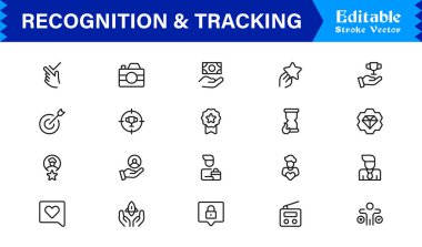 Profesyonel Satır Simgesi Tanıma ve İzleme Modern, Asgari, Düzenlenebilir Vektör Koleksiyonu Ödülleri, Kimlikleri, Verileri, İşaretleme, Rozet ve Mor