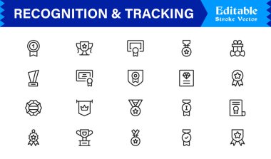 Profesyonel Satır Simgesi Tanıma ve İzleme Modern, Asgari, Düzenlenebilir Vektör Koleksiyonu Ödülleri, Kimlikleri, Verileri, İşaretleme, Rozet ve Mor