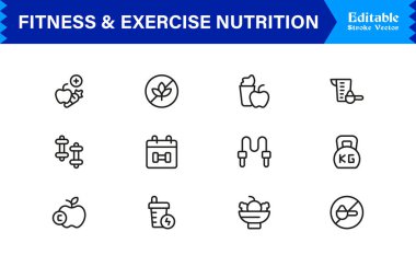 Spor Salonu, Diyet, Ağırlık, Eğitim, Sağlık, Sağlık ve Yaşam Tarzı içeren Modern Minimum Taslak Simgelerini Ayarla