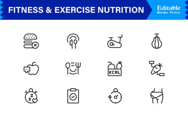 Spor Salonu, Diyet, Ağırlık, Eğitim, Sağlık, Sağlık ve Yaşam Tarzı içeren Modern Minimum Taslak Simgelerini Ayarla