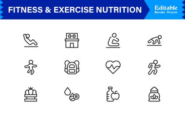 Spor Salonu, Diyet, Ağırlık, Eğitim, Sağlık, Sağlık ve Yaşam Tarzı içeren Modern Minimum Taslak Simgelerini Ayarla