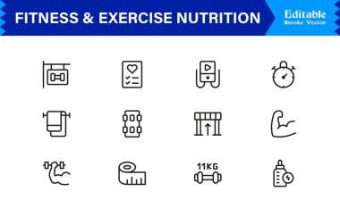 Spor Salonu, Diyet, Ağırlık, Eğitim, Sağlık, Sağlık ve Yaşam Tarzı içeren Modern Minimum Taslak Simgelerini Ayarla