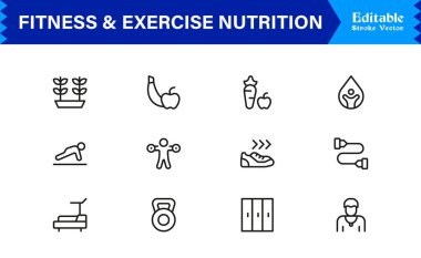 Spor Salonu, Diyet, Ağırlık, Eğitim, Sağlık, Sağlık ve Yaşam Tarzı içeren Modern Minimum Taslak Simgelerini Ayarla