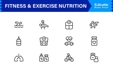 Spor Salonu, Diyet, Ağırlık, Eğitim, Sağlık, Sağlık ve Yaşam Tarzı içeren Modern Minimum Taslak Simgelerini Ayarla