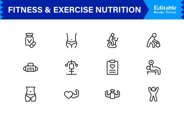 Spor Salonu, Diyet, Ağırlık, Eğitim, Sağlık, Sağlık ve Yaşam Tarzı içeren Modern Minimum Taslak Simgelerini Ayarla
