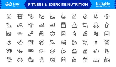 Spor Salonu, Diyet, Ağırlık, Eğitim, Sağlık, Sağlık ve Yaşam Tarzı içeren Modern Minimum Taslak Simgelerini Ayarla