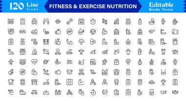 Spor Salonu, Diyet, Ağırlık, Eğitim, Sağlık, Sağlık ve Yaşam Tarzı içeren Modern Minimum Taslak Simgelerini Ayarla