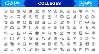 Üniversite Eğitim Çizgisi Simgesi Seti: Akademik Tasarım İçin Profesyonel, Asgari, Düzenlenebilir Vektör Koleksiyonu