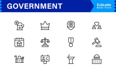 Hükümet, Siyaset, Demokrasi Hattı Simgesi Modern Sivil Projeler İçin Minimum Vektör Sembollerini Ayarladı