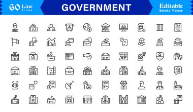Hükümet, Siyaset, Demokrasi Hattı Simgesi Modern Sivil Projeler İçin Minimum Vektör Sembollerini Ayarladı