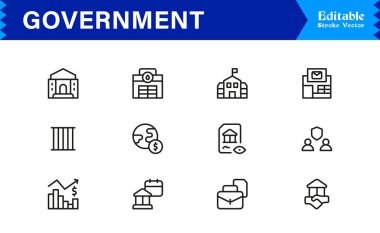 Hükümet, Siyaset, Demokrasi Hattı Simgesi Modern Sivil Projeler İçin Minimum Vektör Sembollerini Ayarladı
