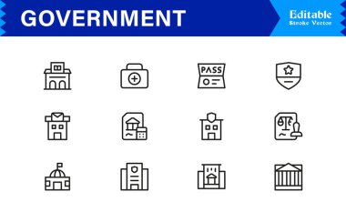 Hükümet, Siyaset, Demokrasi Hattı Simgesi Modern Sivil Projeler İçin Minimum Vektör Sembollerini Ayarladı