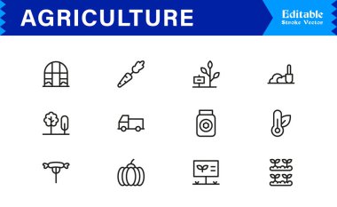 Tarım Hattı Simgesi Profesyonel Modern Tarım Sembolleri, Minimum Taslak Vektör Simgeleri, Piksel Mükemmel Düzenlenebilir Koleksiyonu