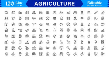 Tarım Hattı Simgesi Profesyonel Modern Tarım Sembolleri, Minimum Taslak Vektör Simgeleri, Piksel Mükemmel Düzenlenebilir Koleksiyonu