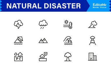 Doğal Afet Risk Yönetimi Profesyonel Asgari Çizgi Simgesi Koleksiyonu Deprem Fırtınası ve Tehlike Sembolleri