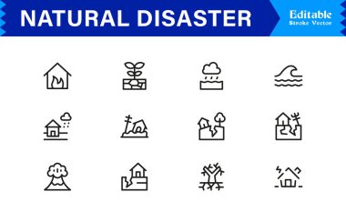 Doğal Afet Risk Yönetimi Profesyonel Asgari Çizgi Simgesi Koleksiyonu Deprem Fırtınası ve Tehlike Sembolleri