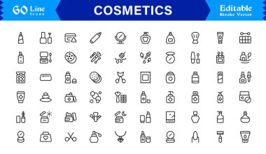 Kozmetik Güzellik Çizgisi Simgesi Cilt Bakımı ve Makyaj İçin Modern, Asgari, Profesyonel Vektör Simgeleri Ayarlandı