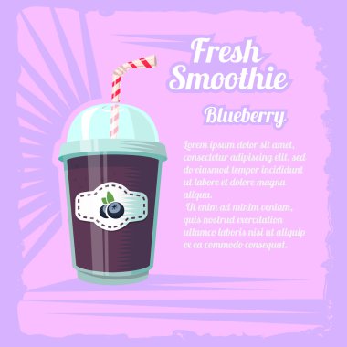 Pembe bir arka plan üzerinde yaban mersini ile smoothie fincan İllüstrasyon.