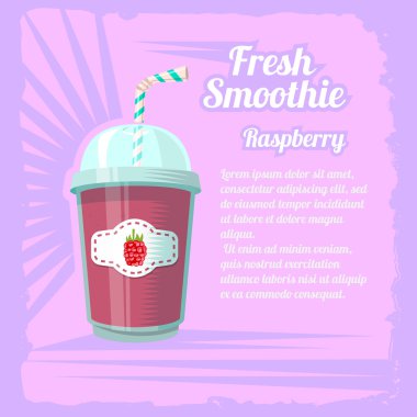 Pembe bir arka plan üzerinde ahududu ile smoothie fincan İllüstrasyon.