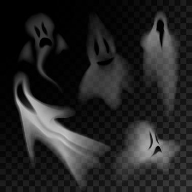 Saydam arka plan üzerinde izole siluet hayalet. Vektör çizim.