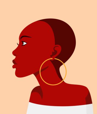 Kel saçlı Afrikalı bir kız profili var. Sosyal ağ için vektör düz avatar.