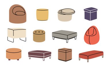 Beyazlar üzerinde izole edilmiş yumuşak puf ve minderler..