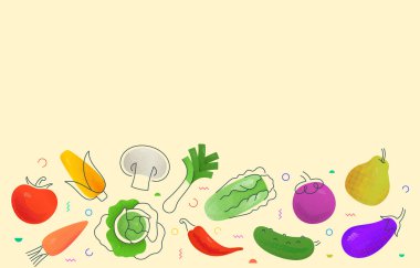 Bej arka planda renkli meyve ve sebzeler