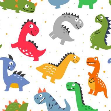 Şirin renkli dinozorlarla renkli desen