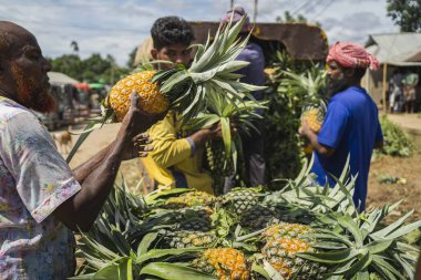 A vibrant pile of freshly harvested pineapples, showcasing their natural beauty and tropical appeal in Bangladesh
