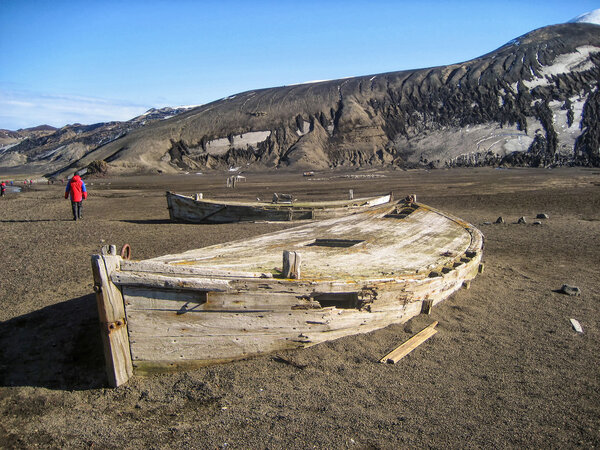 Old Antarctic whaling boats on Deception Island