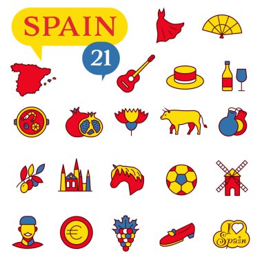 İspanya 'da yaşama adanmış kırmızı ve sarı renkli ikonlar. EPS 10.