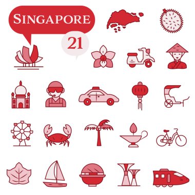 Singapur 'da hayata adanmış kırmızı ve beyaz ikonlar. EPS 10.